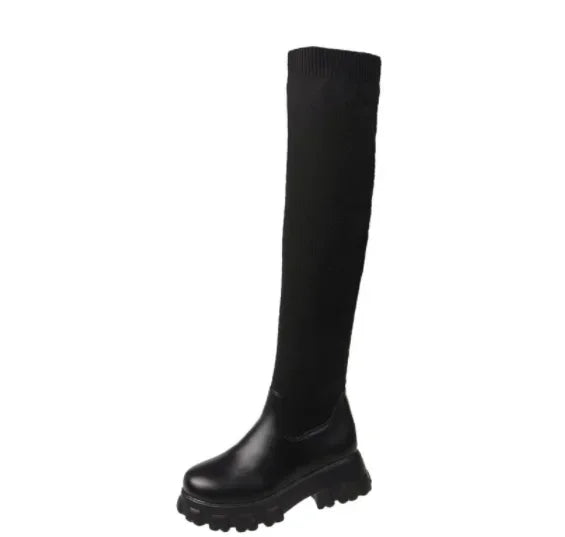 Stretch Knit Thigh-High Boots