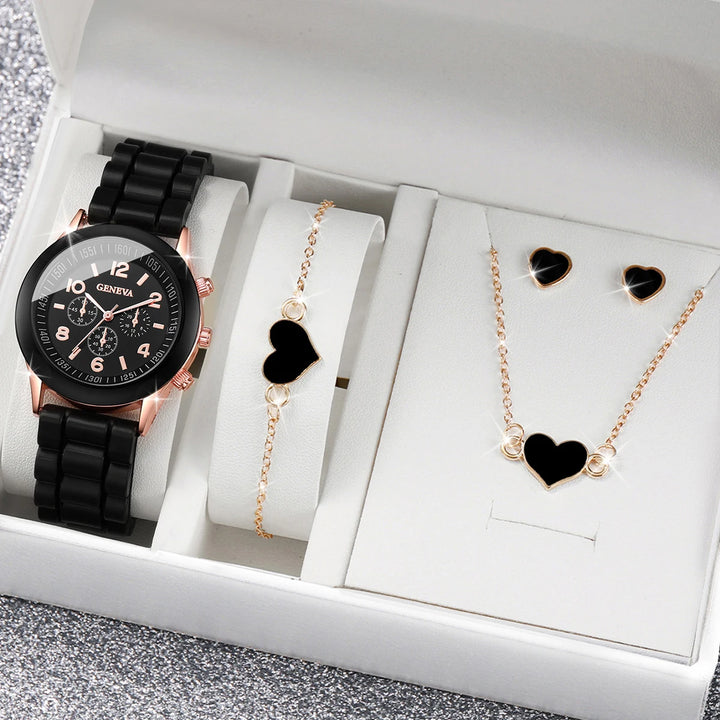 TimelessCharm 4-Piece Watch & Heart Jewelry Set