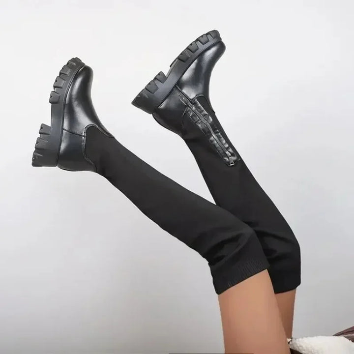 Stretch Knit Thigh-High Boots