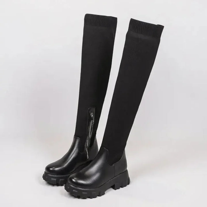 Stretch Knit Thigh-High Boots